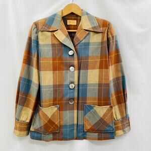 Pendleton orange blue plaid wool shacket